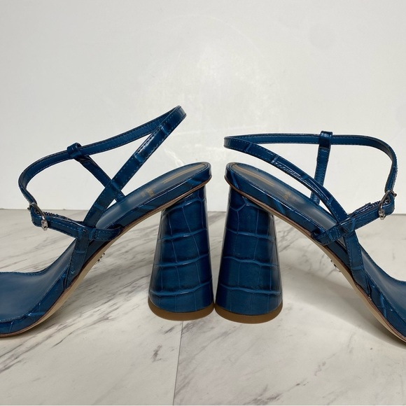 New! Sam Edelman Kit Blue Crocodile Faux Leather Heeled Sandal 7M - Picture 8 of 14